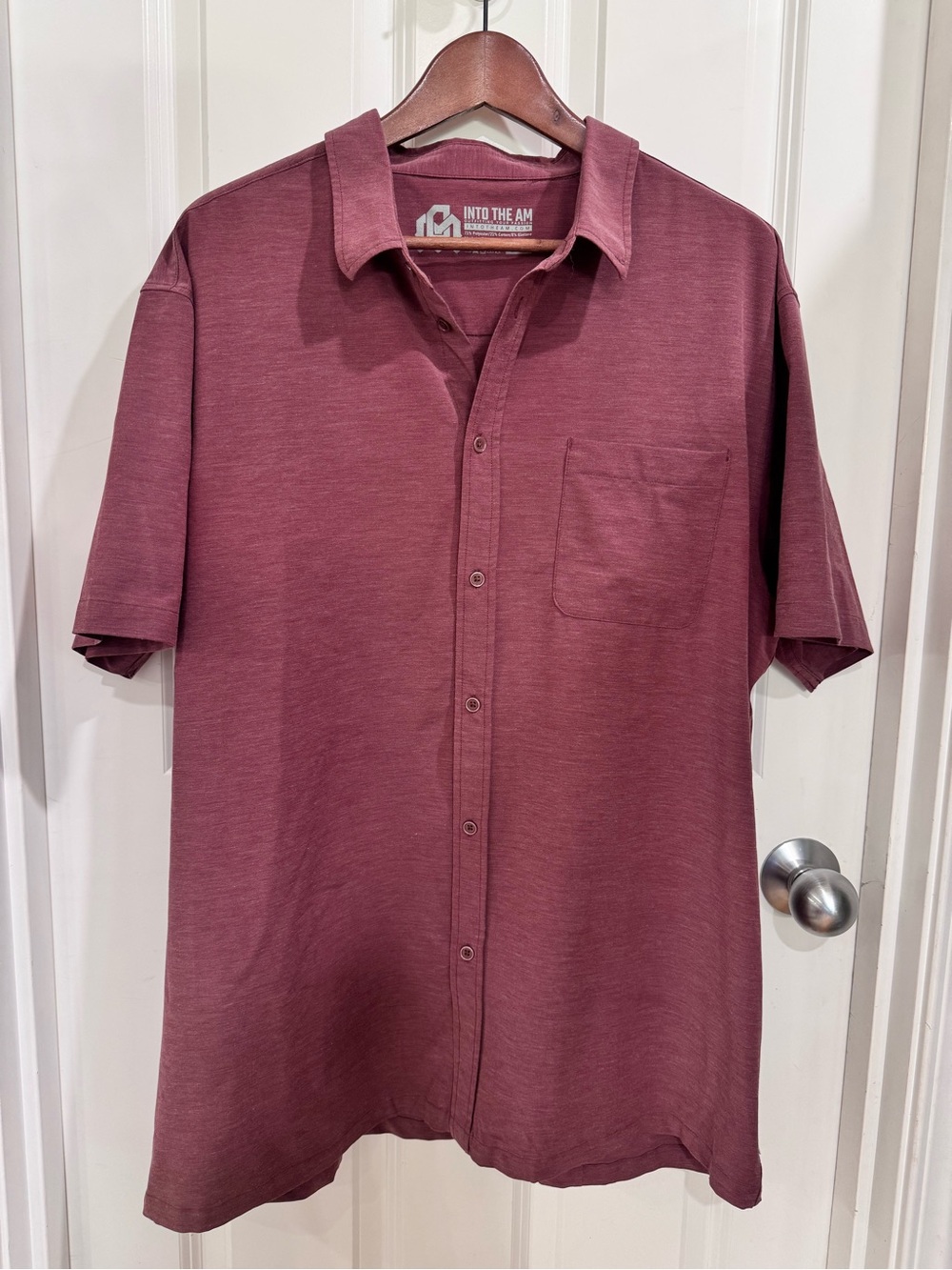 Into The AM Men's Short Sleeve Button-Down Shirt in Burgundy